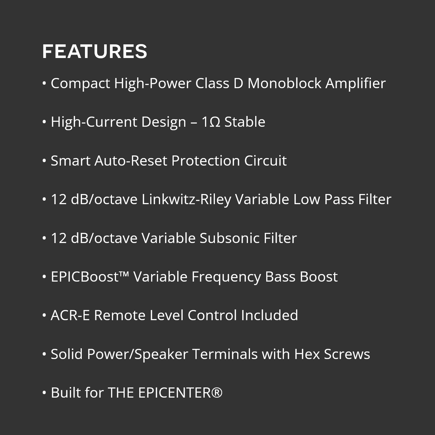 AudioControl EPIC2000 Monoblock Subwoofer Amplifier EPIC Series Class-D 2000W