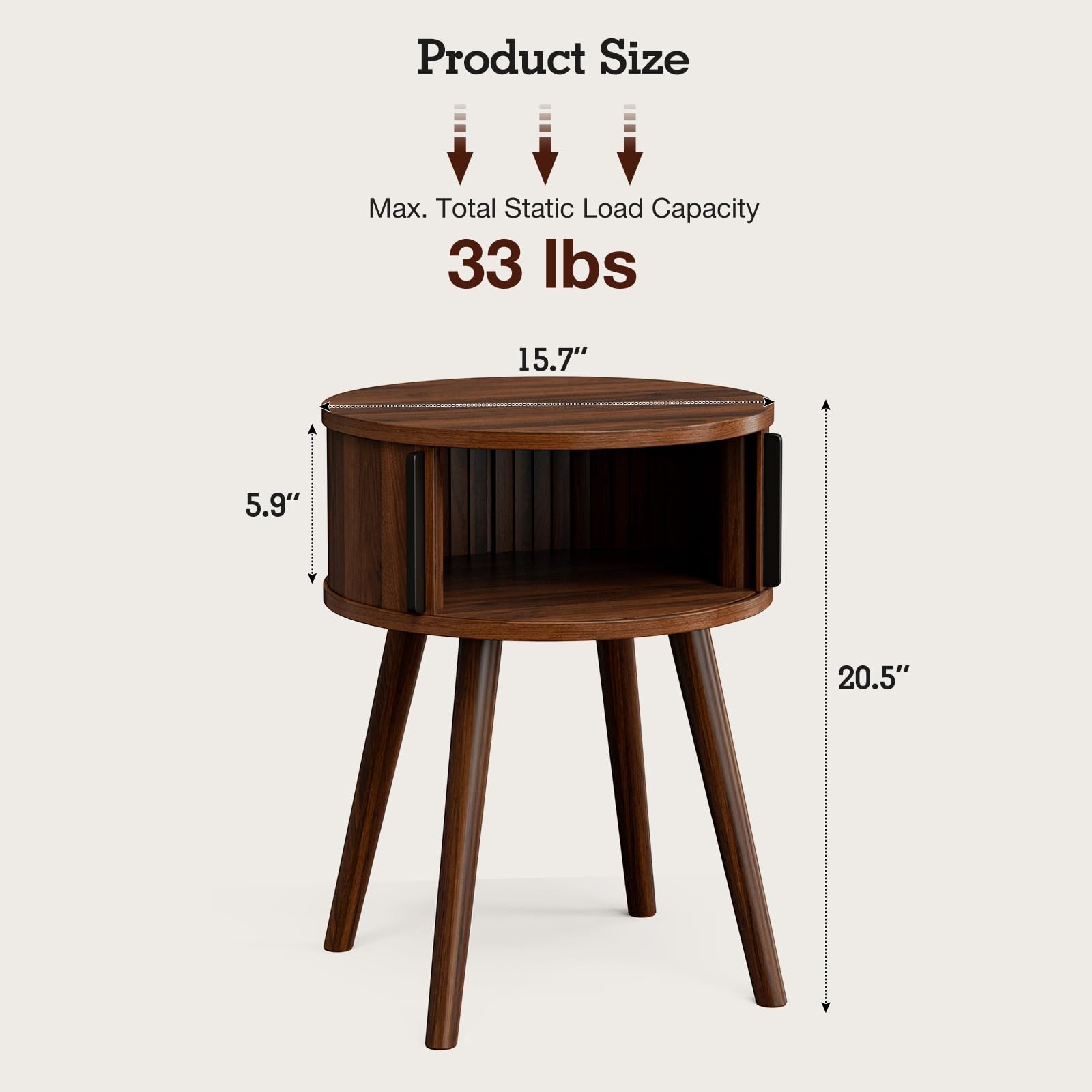 Side Table with Sliding Door & Cabinet, End Table for Living Room, Night Stan...