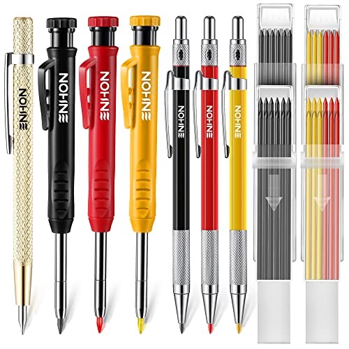 6 Pack Carpenter Pencil with Sharpener, Mechanical Carpenter Pencils with 36