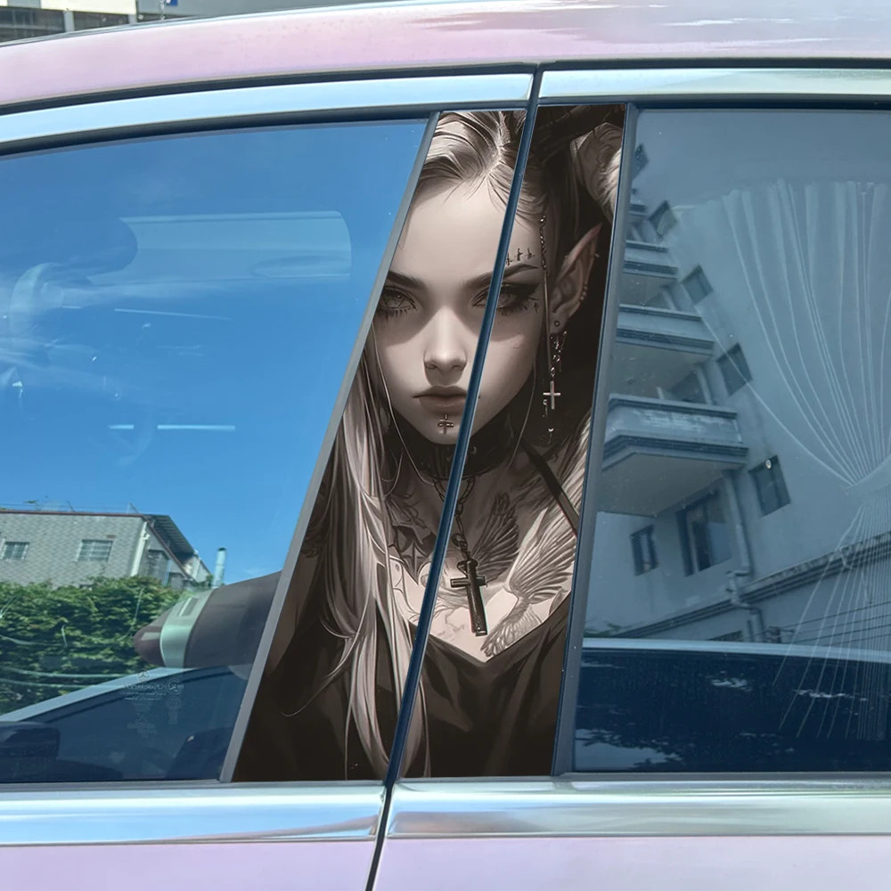 2pcs Anime Black Nun Auto B Pillar Waterproof Cover Car Doors Pillar Decals