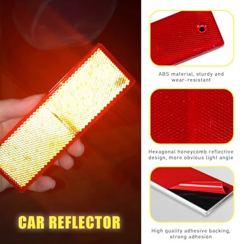 10 PCS Rectangular Safety Reflectors, Plastic Self Adhesive Safety Red+White