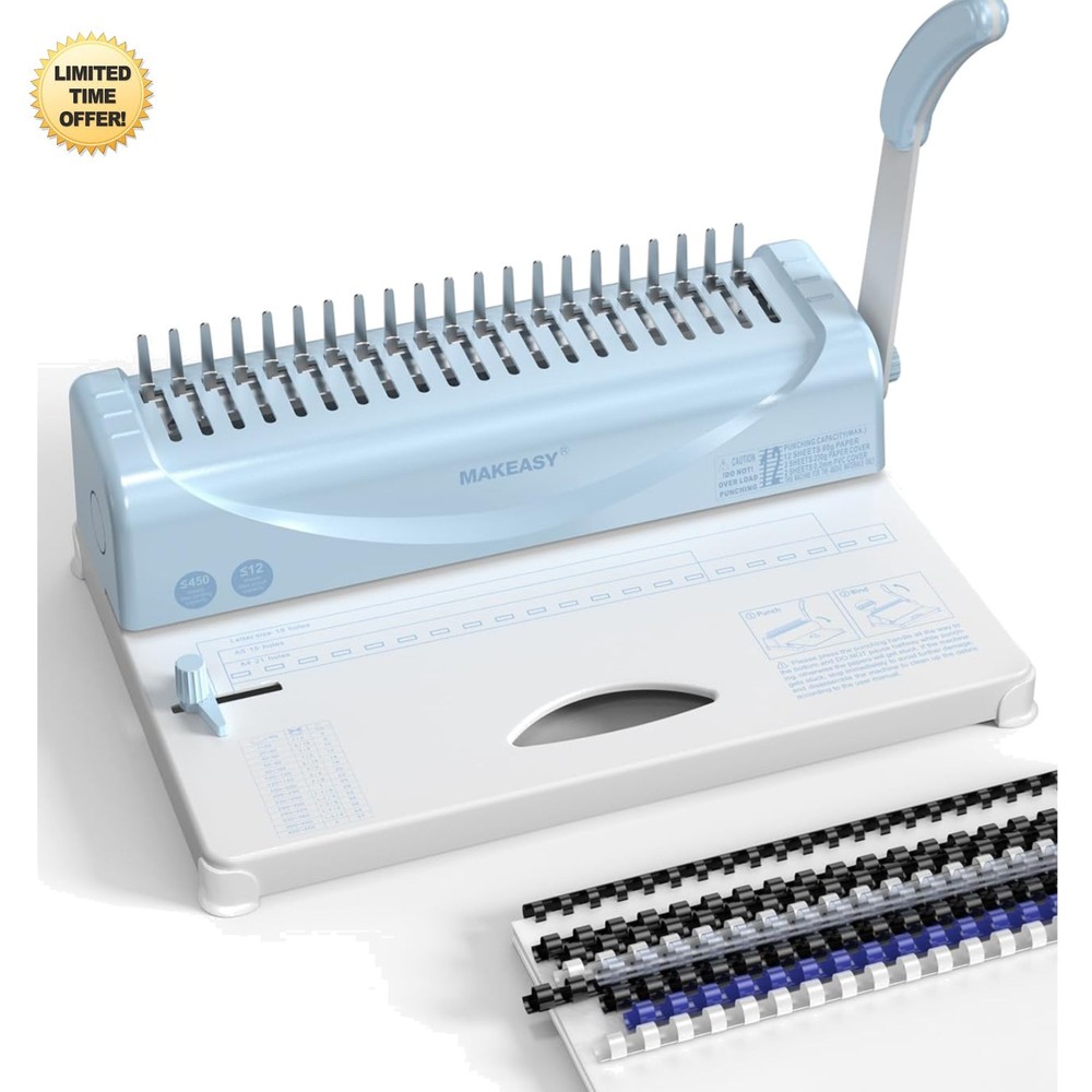 Binding Machine 21-Hole, 450 Sheets Capacity, Comb Binding for Letter A4 A5