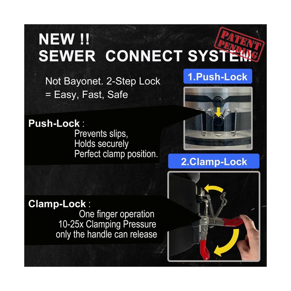 RV Sewer Hose Connector- Push & Clamp Lock System (Push & Lock Connector 1pcs...