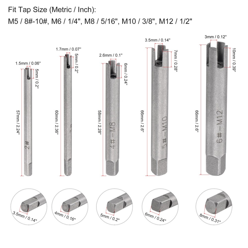 M5-M12 8-10#-1/2" Broken Stripped Tap Extractor Remover 5pcs
