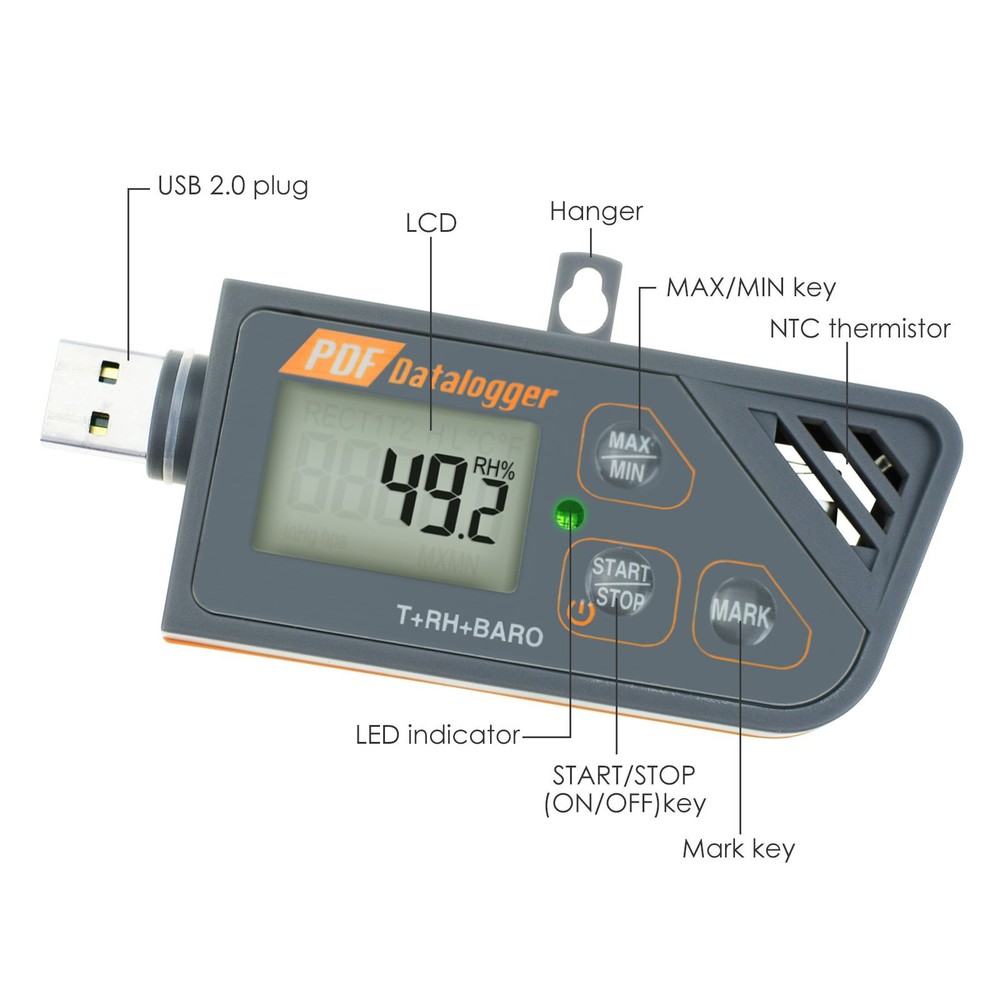 Waterproof USB Data Logger for Temperature, Humidity and Atmospheric Pressure