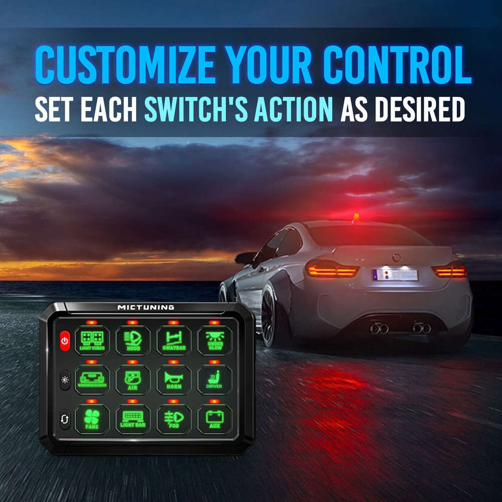 MICTUNING 12 Gang Switch Panel, LED Touch Switch Flash LED Light Power Circuit