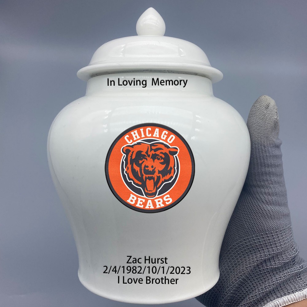 Ceramic Medium Urn for Chicago Bears Football Theme, Custom Text