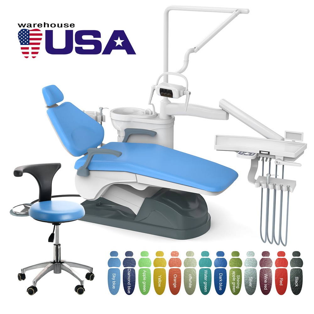 FDA Dental Unit Chair Computer Controlled DC Motor Integral Blue /Mobile Cabinet