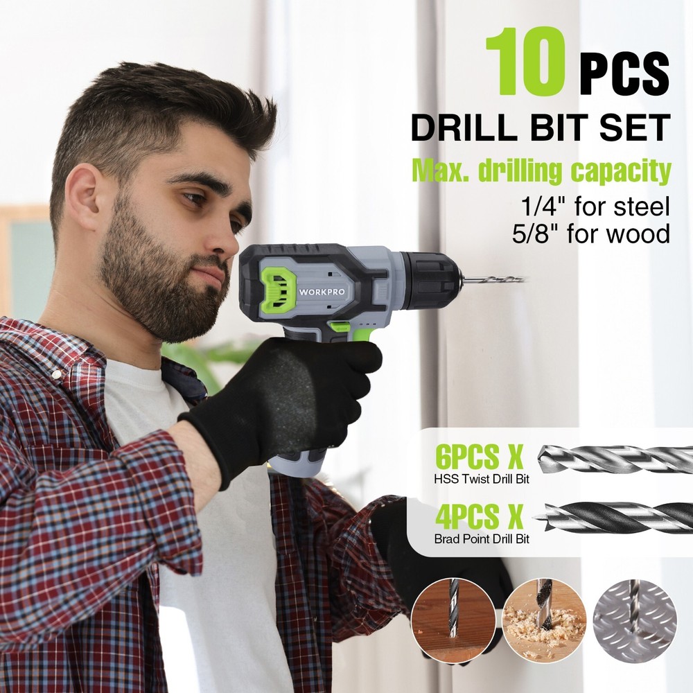 WORKPRO Power Drill Set&Stackable Tool Box, 8V Cordless Drill Driver Pink /Gray