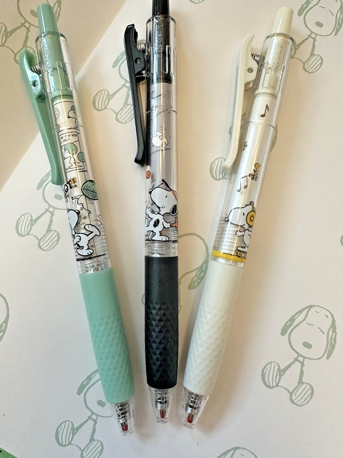 3 x Cute Snoopy Peanuts Pens 0.5mm Black Ink  Soft Grip Gift New