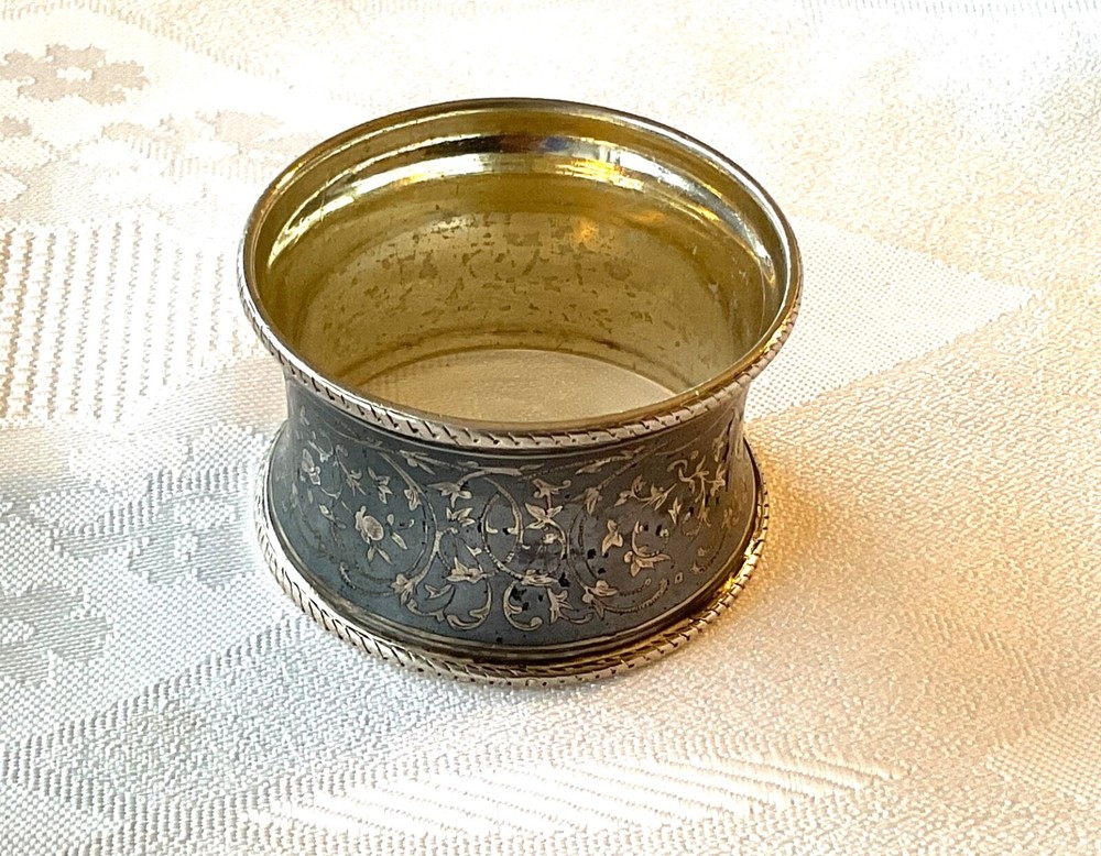 Antique sterling silver NIELLO napkin ring