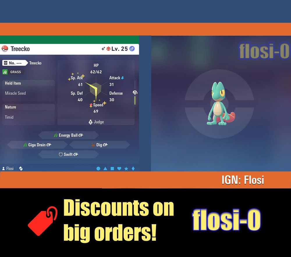 6IV Shiny Treecko Pokemon Legends ZA (Legends Z-A)