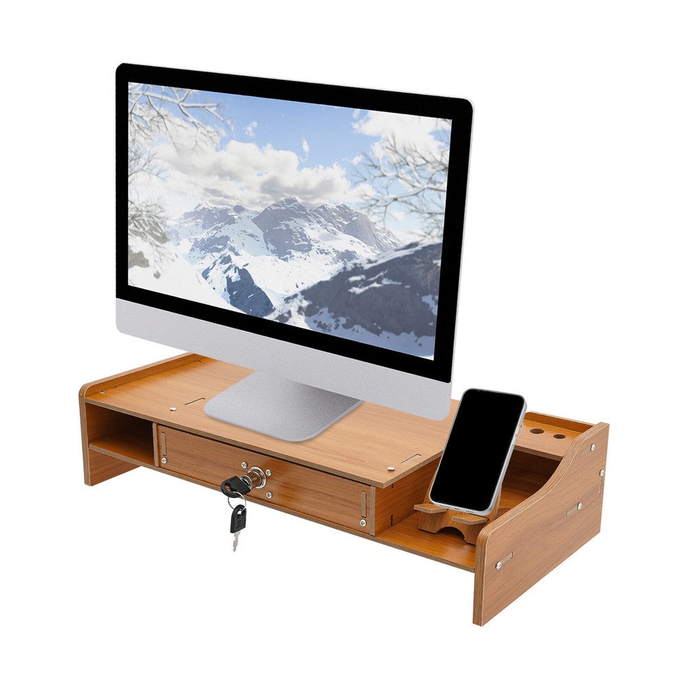 Monitor Stand Riser Computer Laptop Riser Shelf Organizer w/Drawer Phone Holder