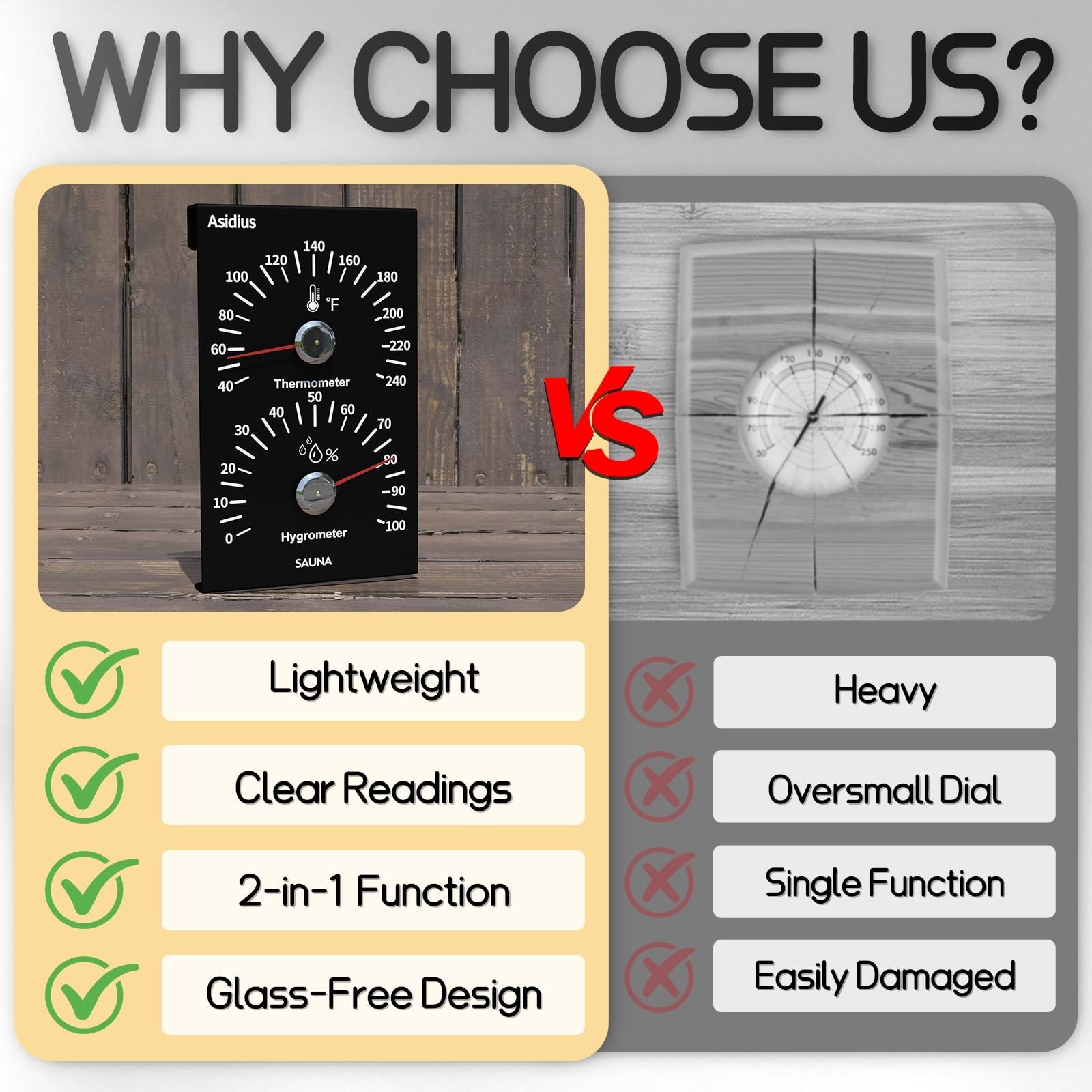 Premium Aluminum Sauna Thermomete- 100% Anodized Aluminum, 2 in 1 Indoor Saun...