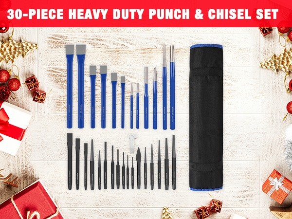 WORKPRO 30-Piece Heavy Duty Punch and Chisel Set with Pouch