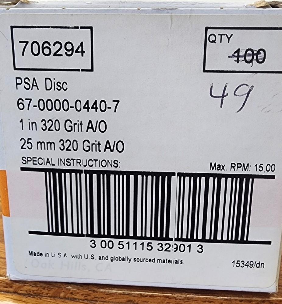 706294 Qty 49 Standard Abrasive PSA disc