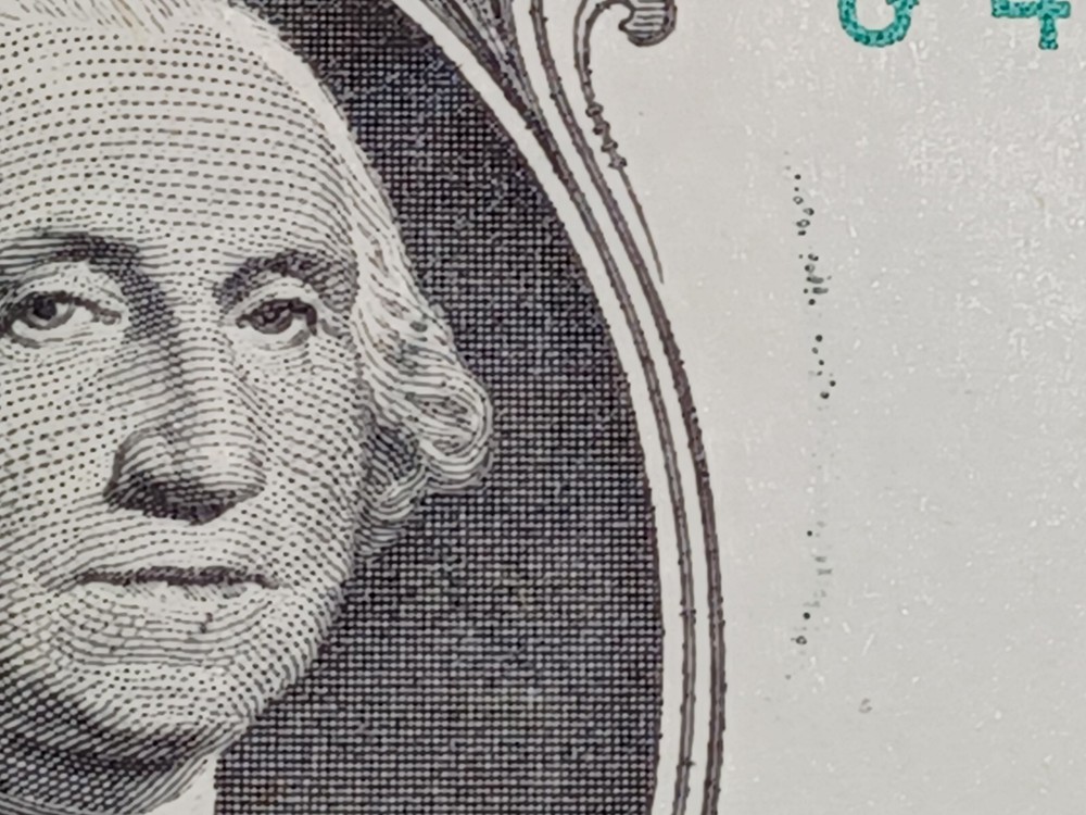 Fancy Serial # $1 Bill Solid 5 Of A Kind 9s With Obv. Ink Bleed Through Error