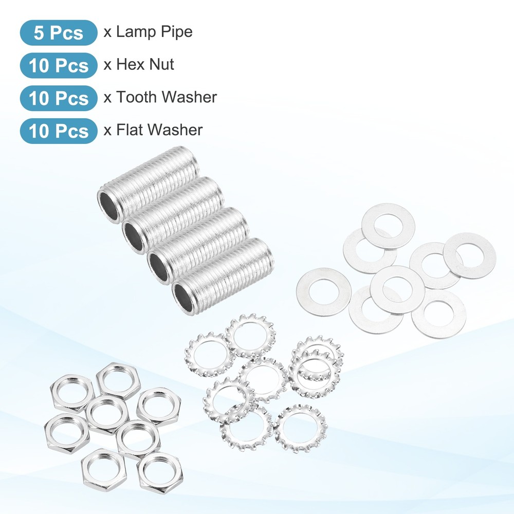 35Pcs 1" 1/4IP Lamp Pipe Kit with Lock Nuts Washers for Assembly, Silver