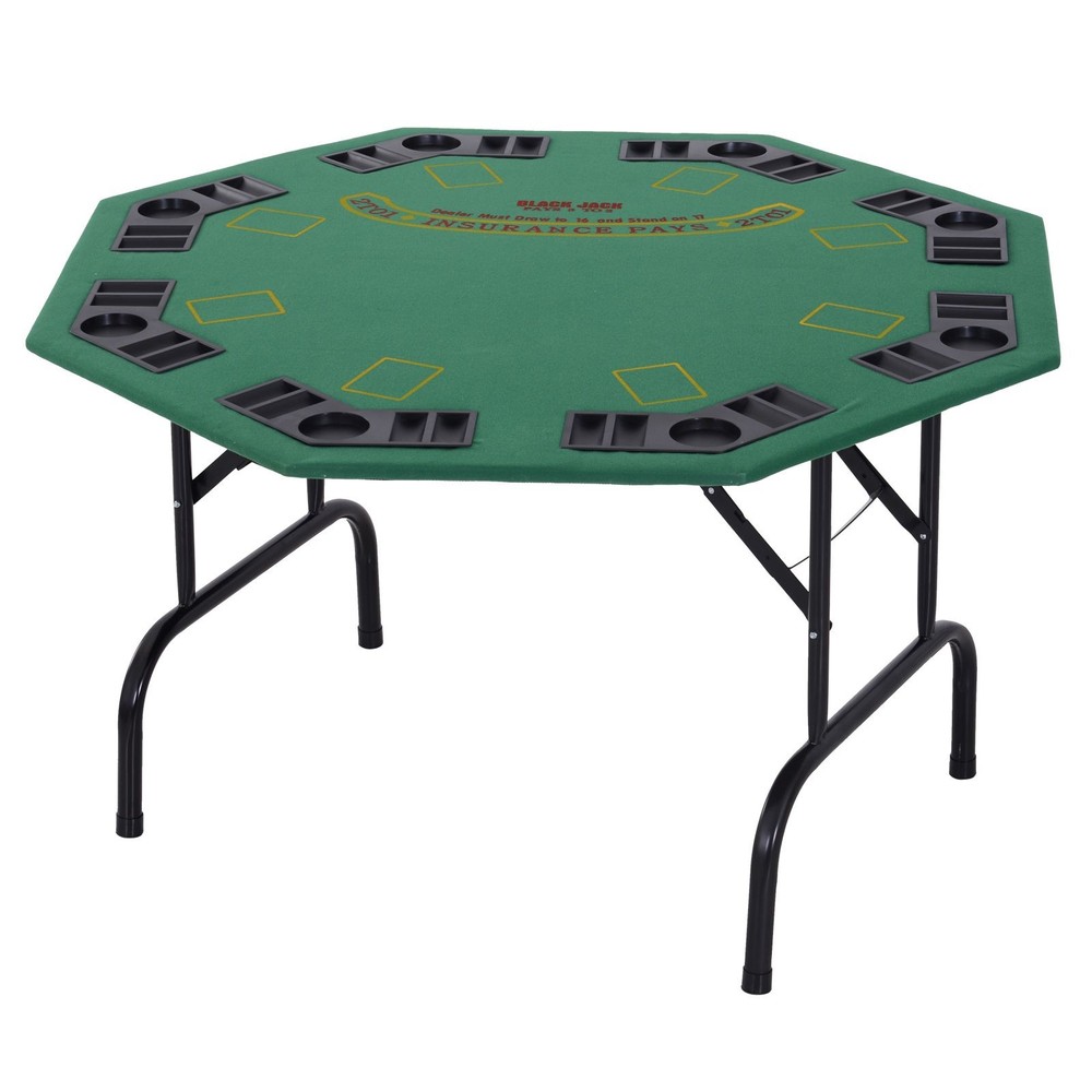 Stable 47.25" Diameter Foldable Poker Table 8-Person with Felt Coating