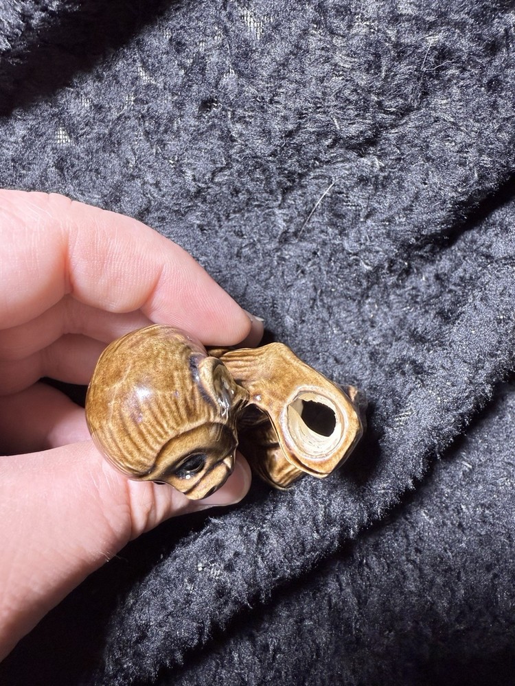 2 Vintage Ceramic Macrame’ Monkeys Beads 3 inches tall.