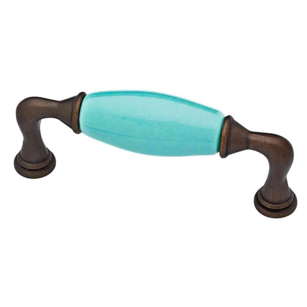 3-3/4" Ceramic Insert Pull Teal & Bronze