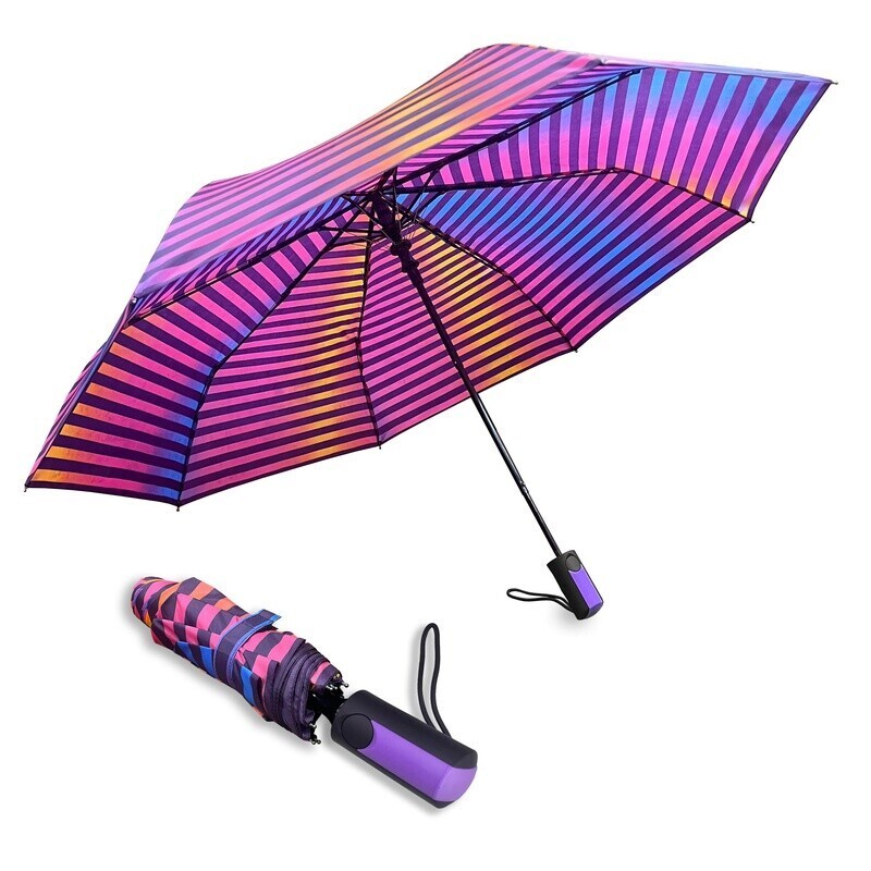 Automatic Oversize Deluxe Umbrella Compact Ergonomic Handle Waterproof Stripe US