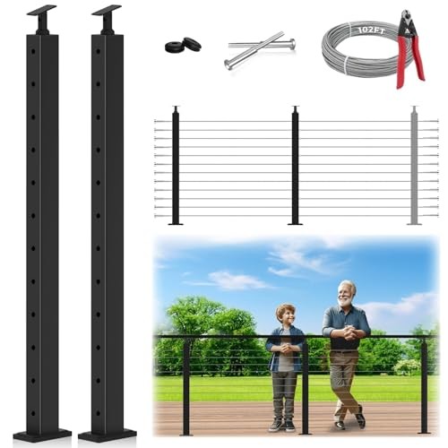 2Pack One-Stop Cable Railing Post Kits Adjustable Top 42" 1 2 x Level Posts Kit