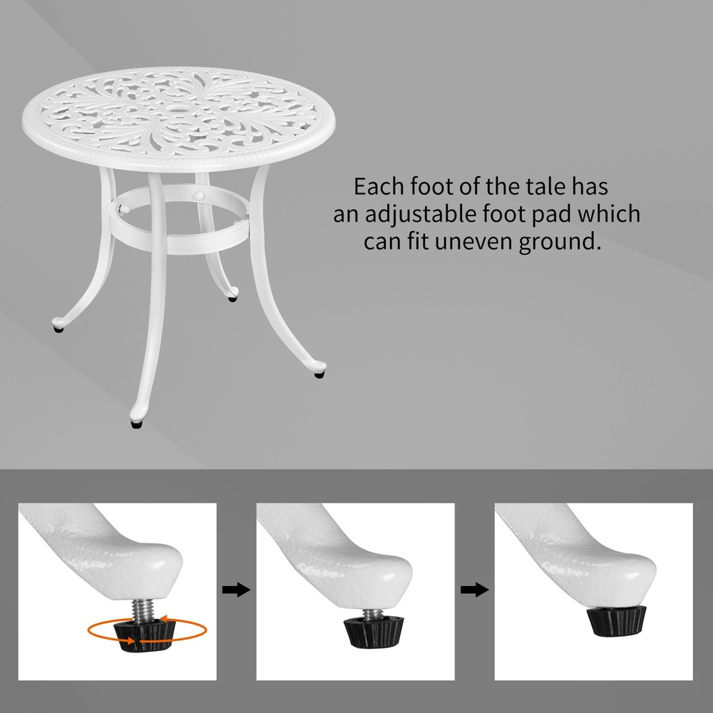 Phoenix Cast Aluminum Round Table, Patio End Table Side Table,Bar Table, White