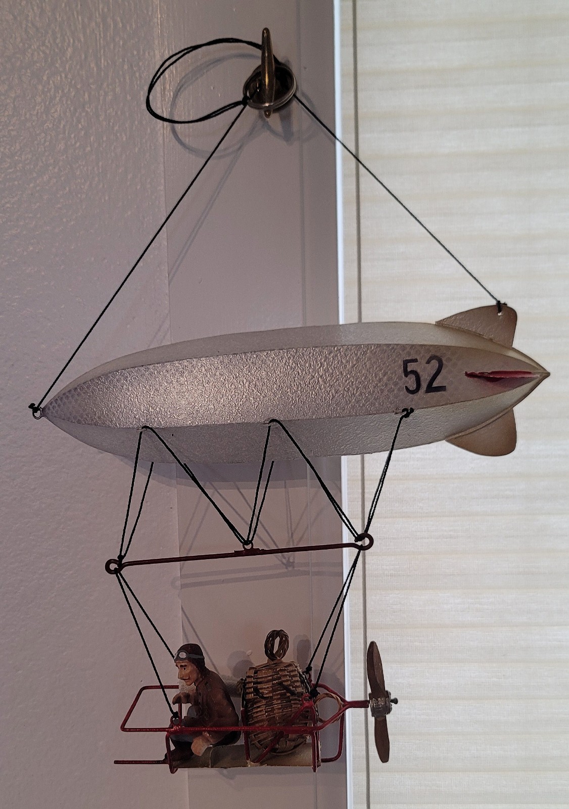 9.5" Steampunk Zeppelin, Airship Blimp Hanging Mobile Pilot Map Basket Propeller