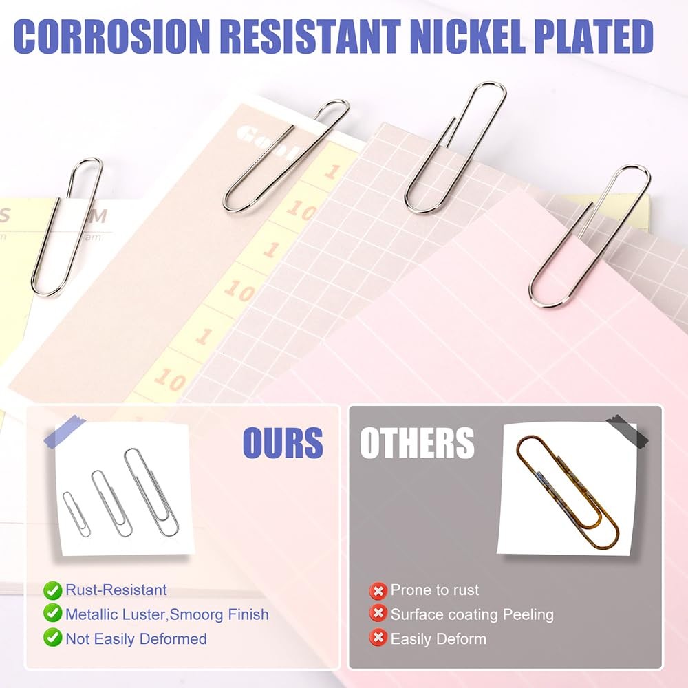 Assorted Paper Clips set 500 Pcs Silver Paperclips Large Medium S