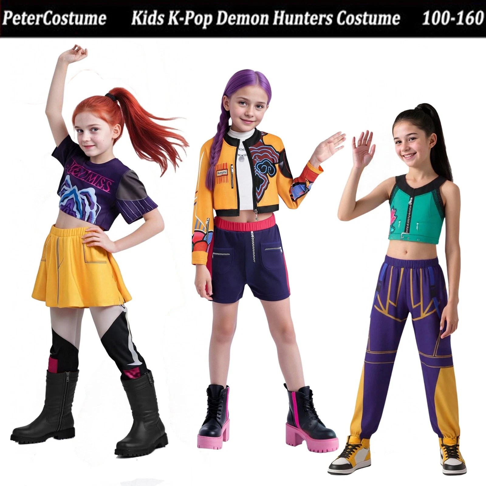 Kids Girls K-Pop: Demon Hunters Rumi Mira Zoey Cosplay Costume Dress Outfits