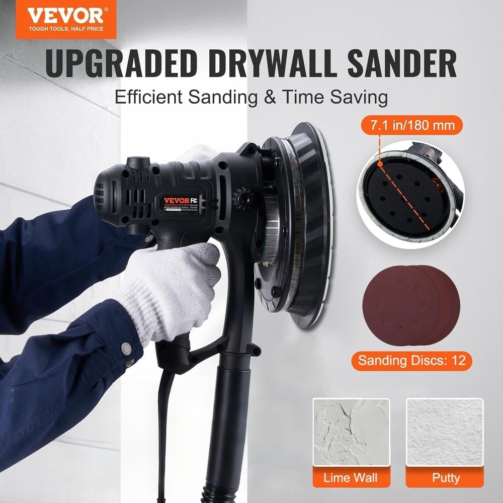 New Electric Drywall Sander Adjustable Variable Speed With Sanding Pad 800W