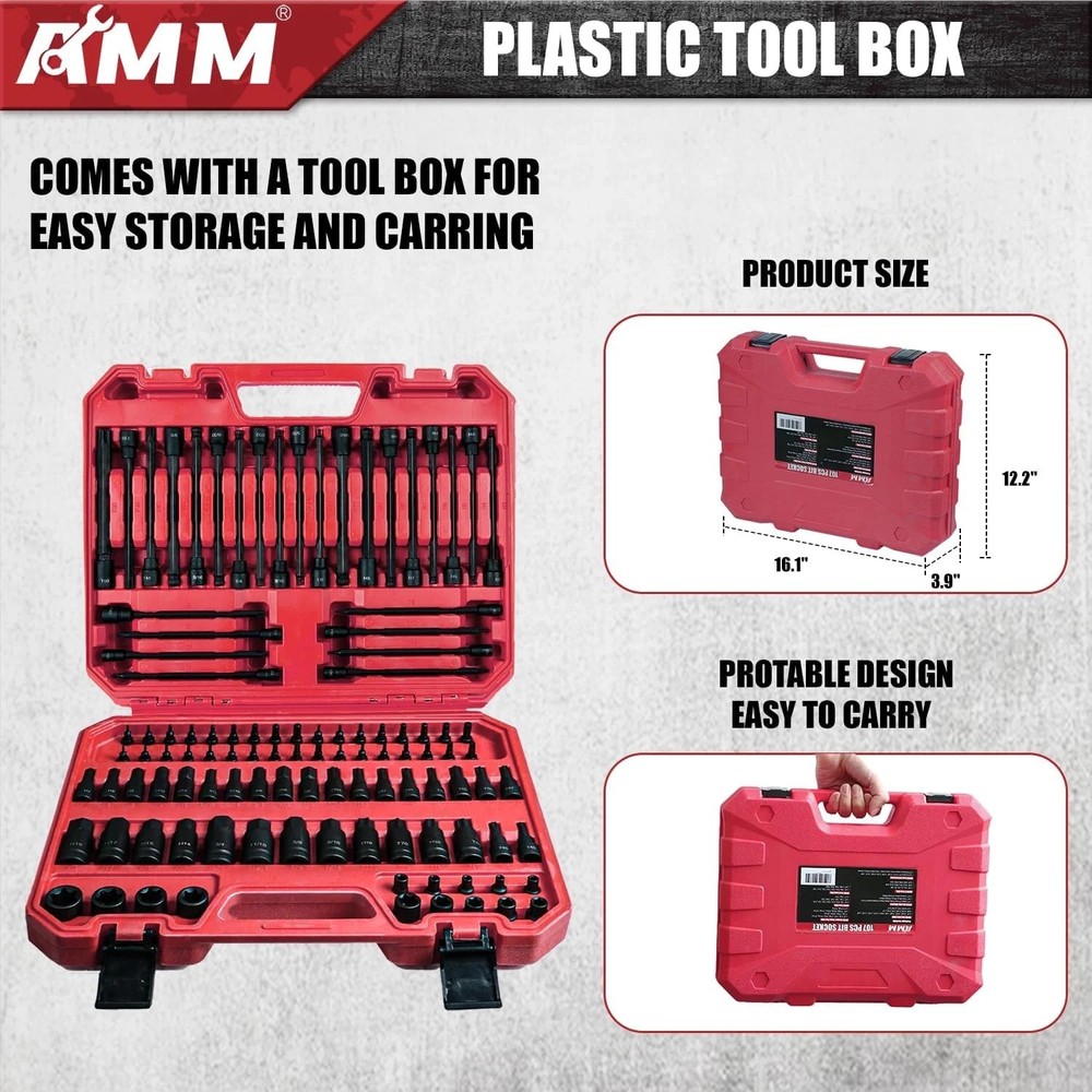 AMM 107PCS Allen and Torx bit socket set, 1/4", 107PC Bit Socket Set, Black