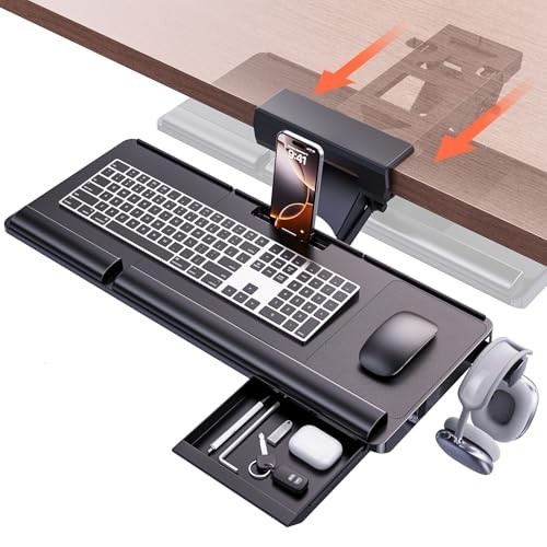 Adjustable Ergonomic Keyboard Tray Under Desk, Sliding Platform with Wrist Rest