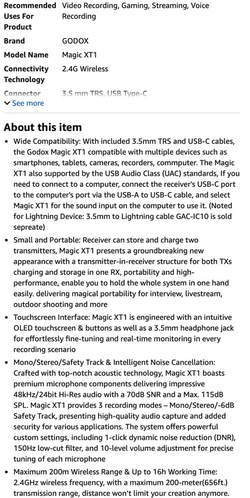 GODOX Magic XT1 Touchscreen Wireless Lavalier Microphone for Camera/Android/iPho