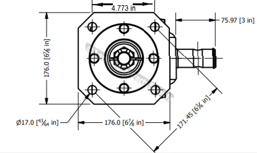 250045 RC-30 Gearbox 1-3/8" Smooth input, 12 Spline output with 1:1.93 Ratio