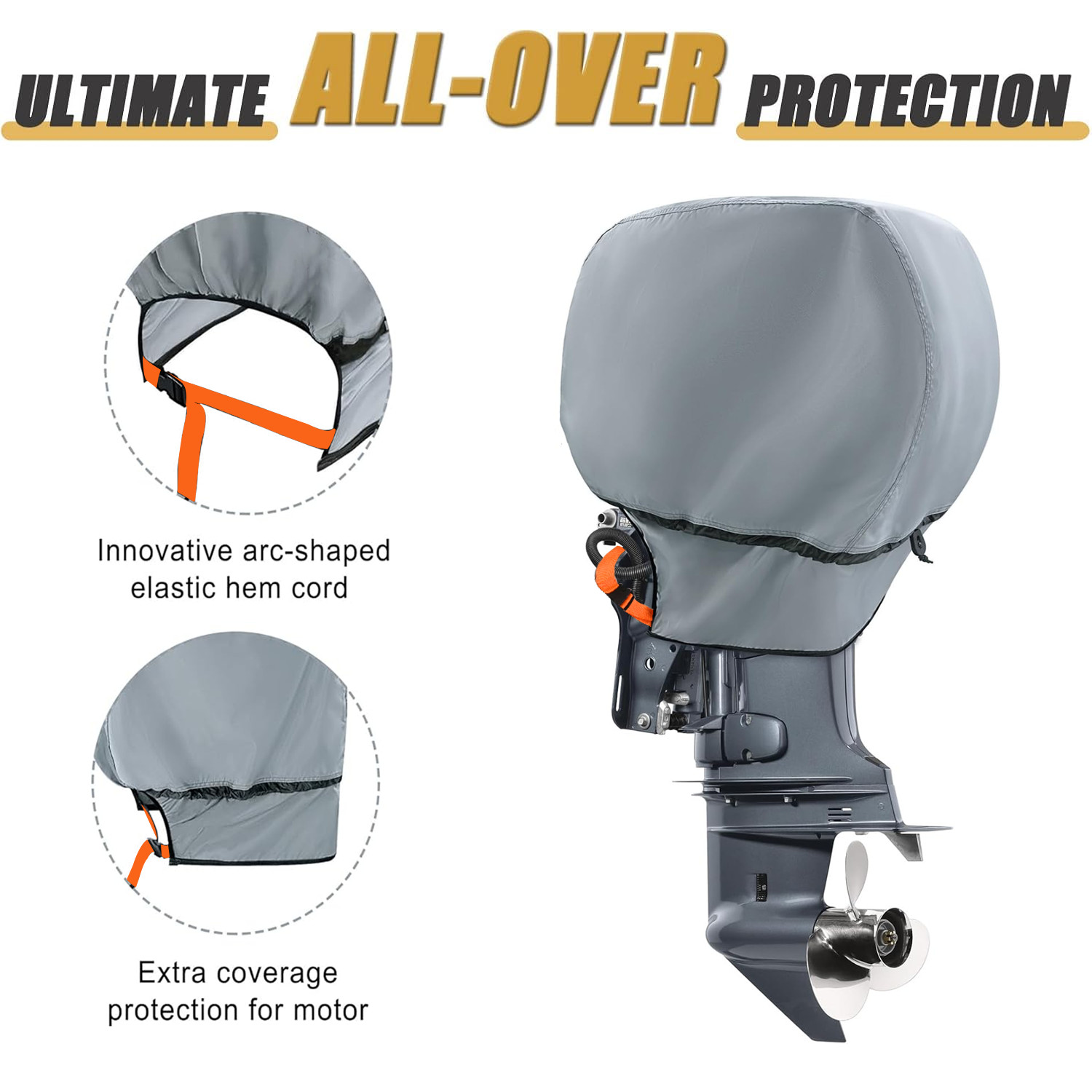 600D Heavy Duty Waterproof Outboard Motor Cover,Boat Engine Hood For 225-300 HP