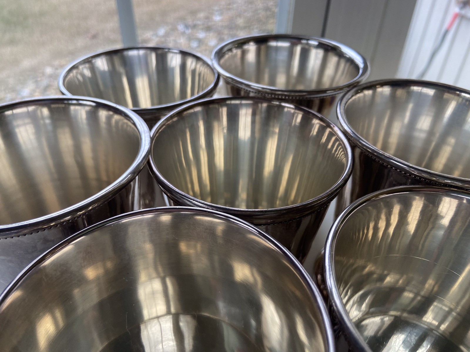 Patrick Henry Silver Plate Mint Julep Cups Beaded Band Exeter Crown Mark Lot 7