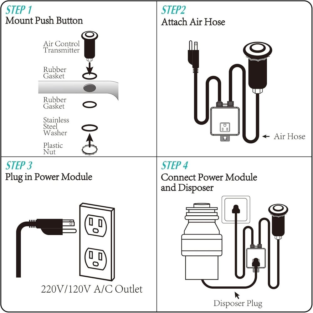 Complete Listed Garbage Disposal Air Switch Kit - 3.6" Brass Button Included