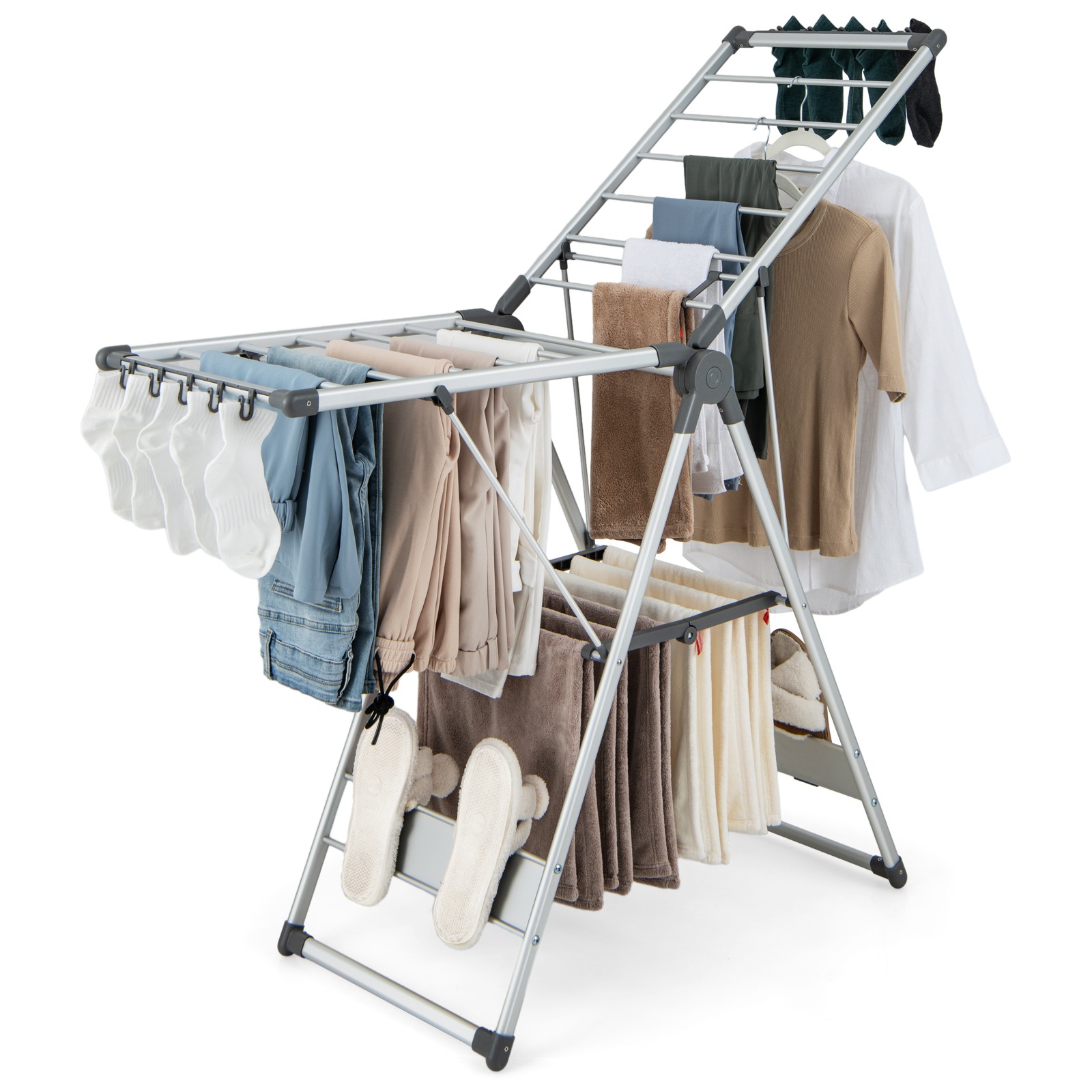 2-Layer Space-saving Aluminum Drying Rack Collapsible Clothes Drying Rack