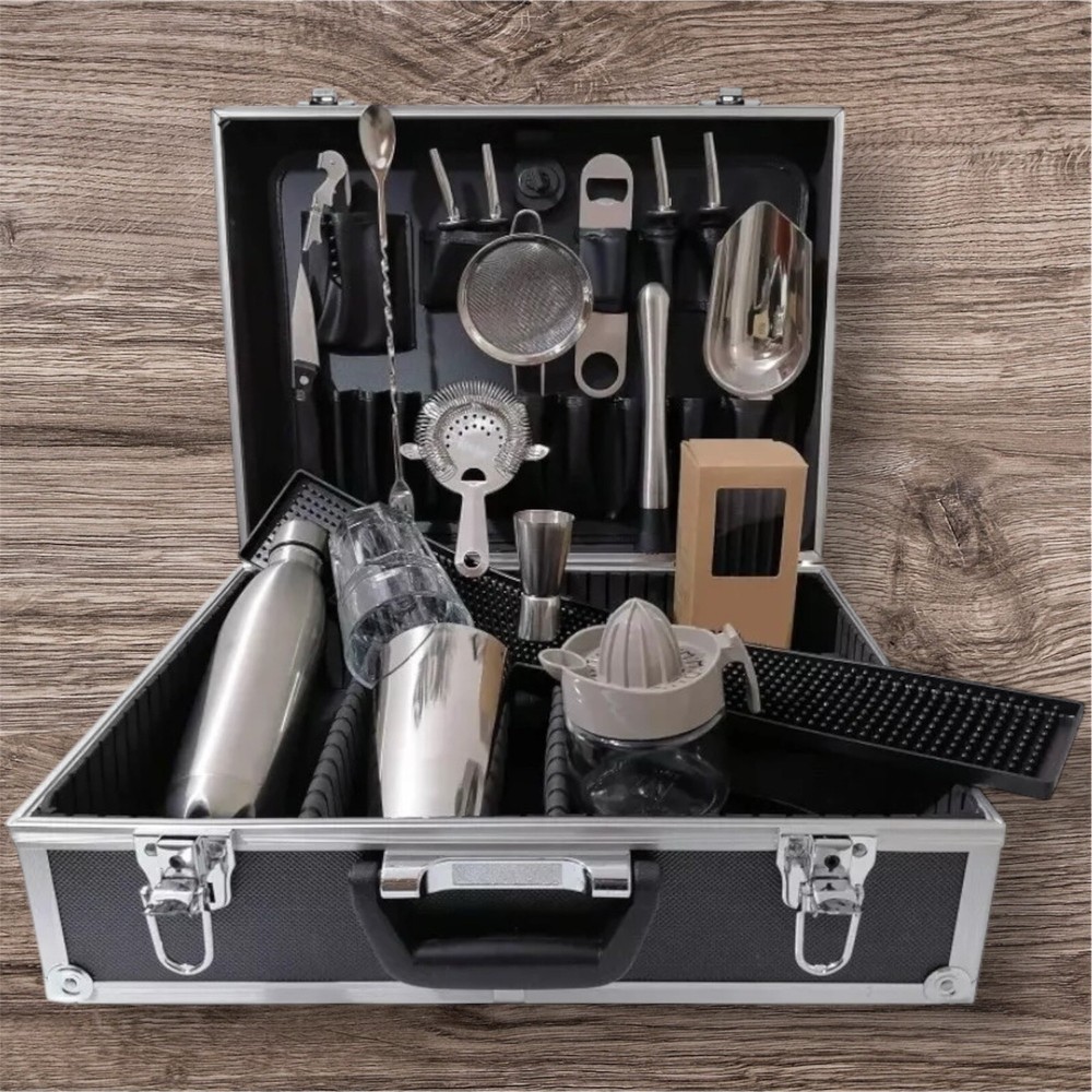 Black Bartender Suitcase Kit Cocktail Accessories Set