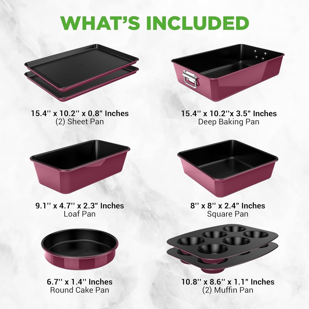 8-Piece Nonstick Stackable Bakeware Set - PFOA, PFOS, PTFE Free Baking Pan Se...