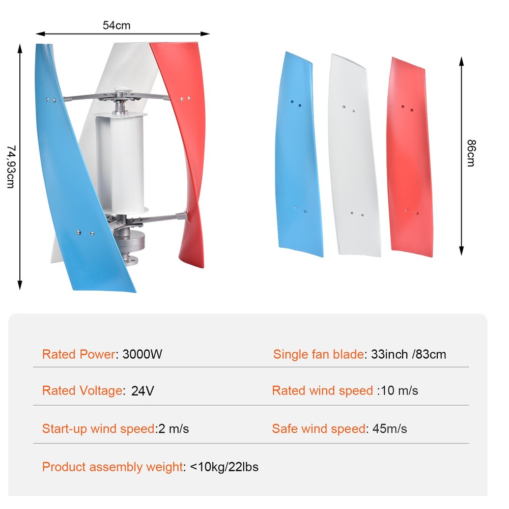 3000W Wind Turbine Generator 24V Windmill Kit W/ Controller