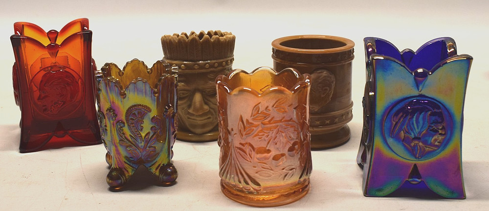 6 ST CLAIR TOOTPICK HOLDERS 1971 - Carnival Glass