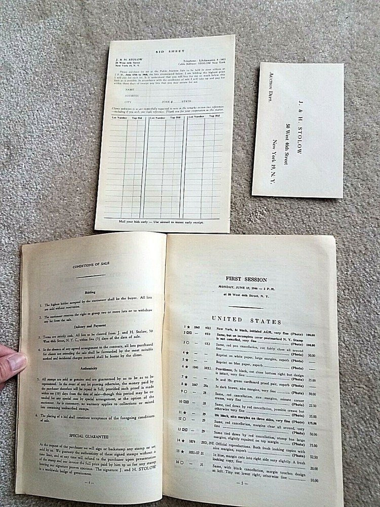 Public Stamp auction catalog J&H Stolow 1946