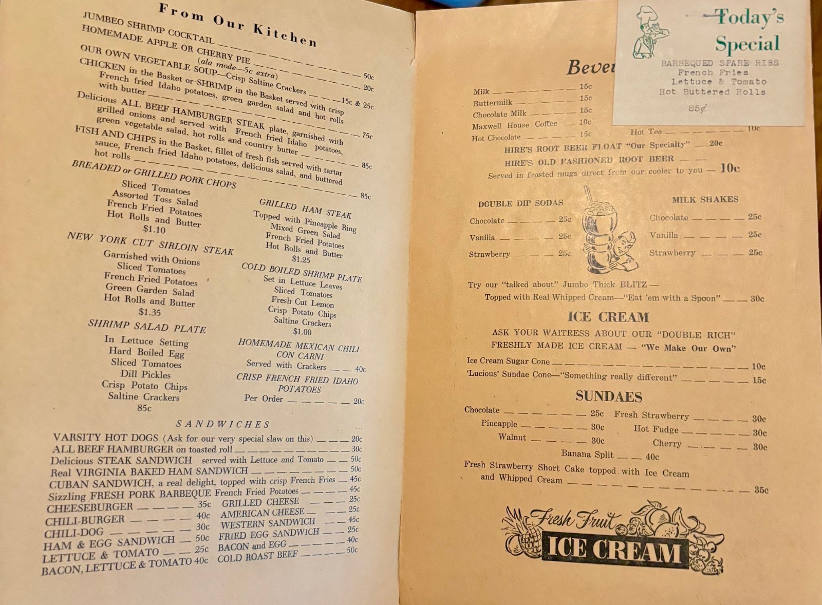 Vintage 1950s Daytona Beach Florida "Varsity Drive In" Menu