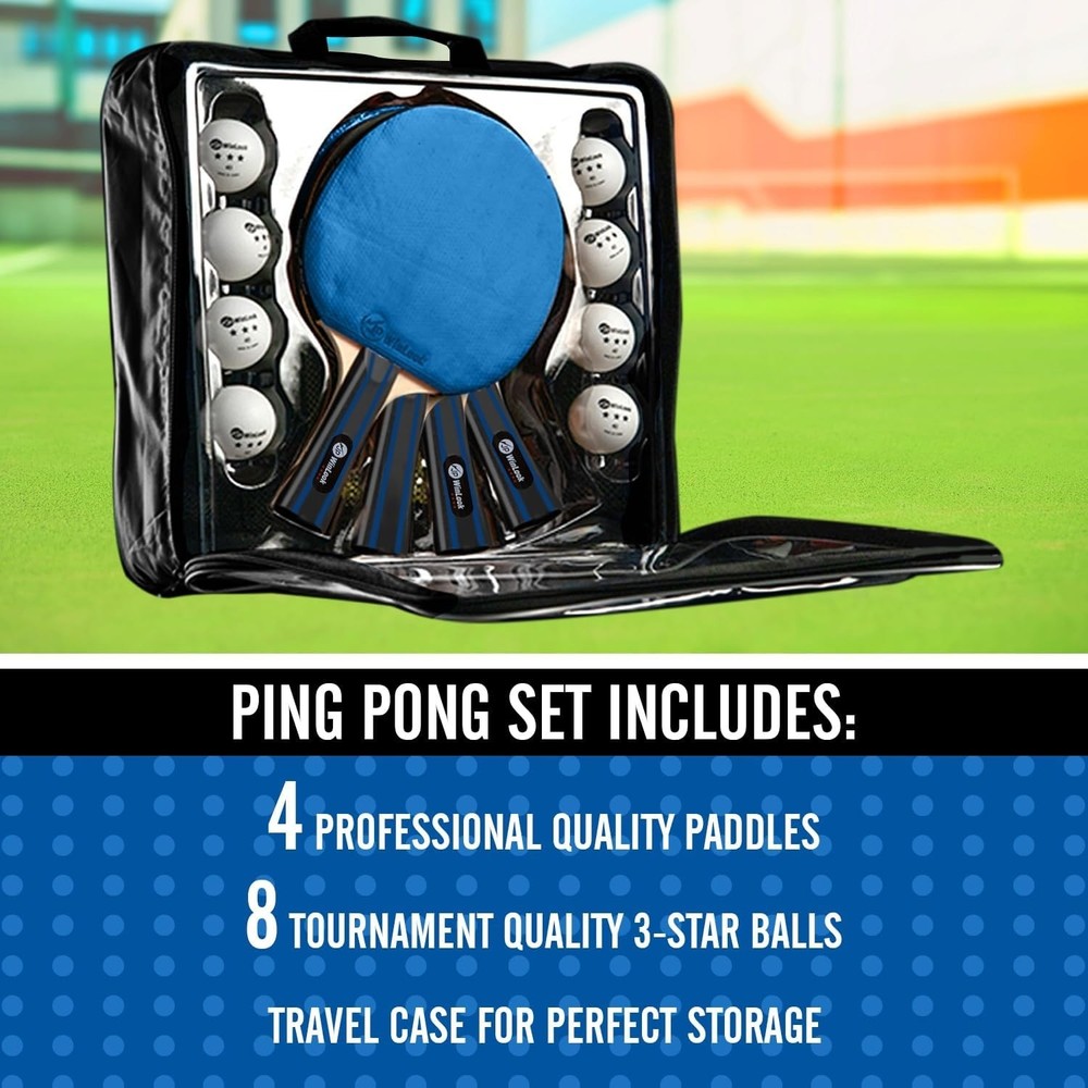 Professional Ping Pong Paddle Collection - 4 Rackets, Balls
