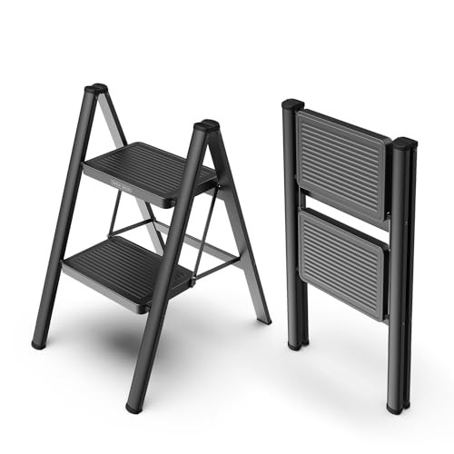 Step Ladder for Home, Foldable Step Stool for Kitchen with Non 2 Step Black