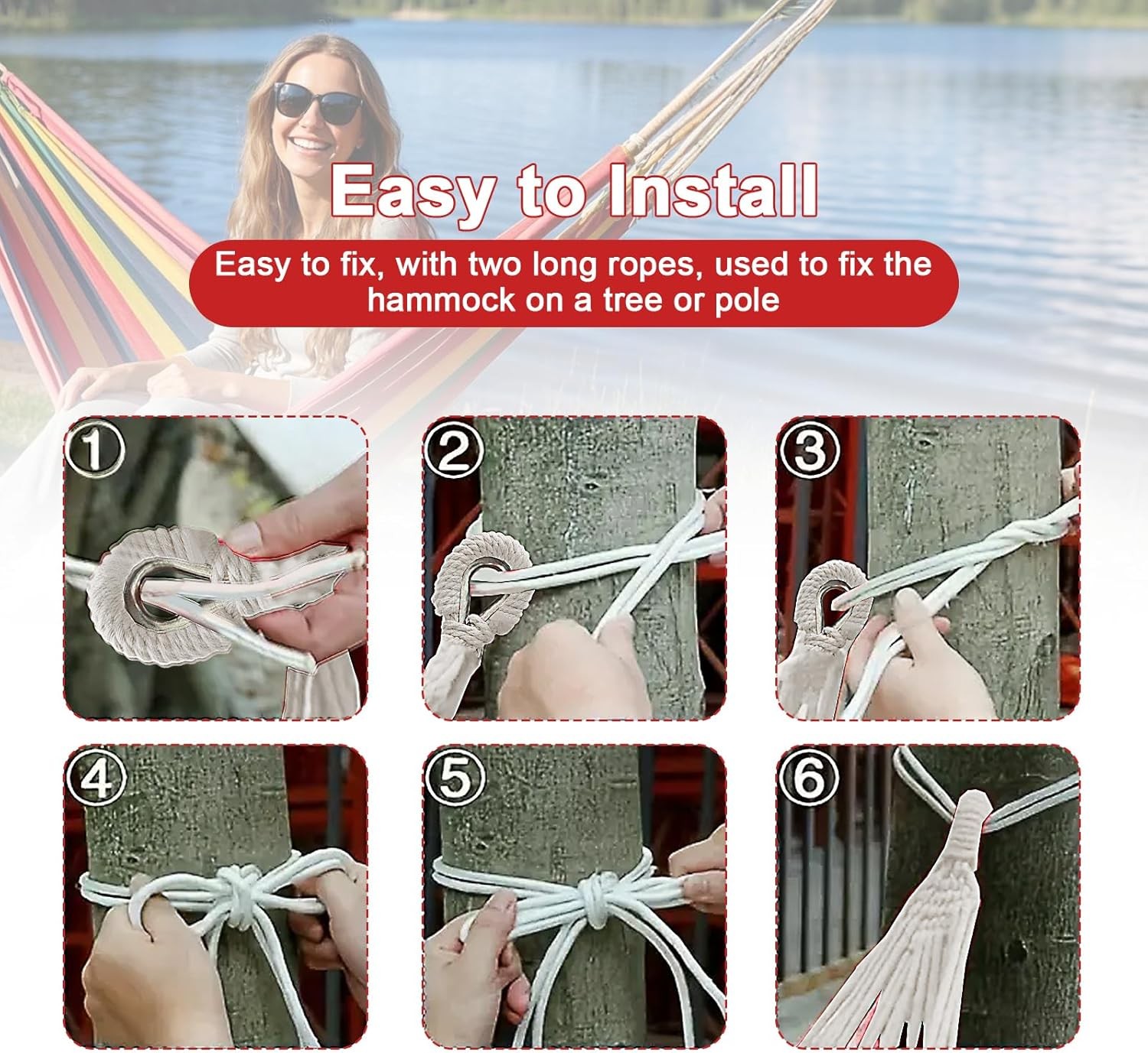 Double Hammock Comfortable for Hanging Sturdy 440lbs Capacity Hammock