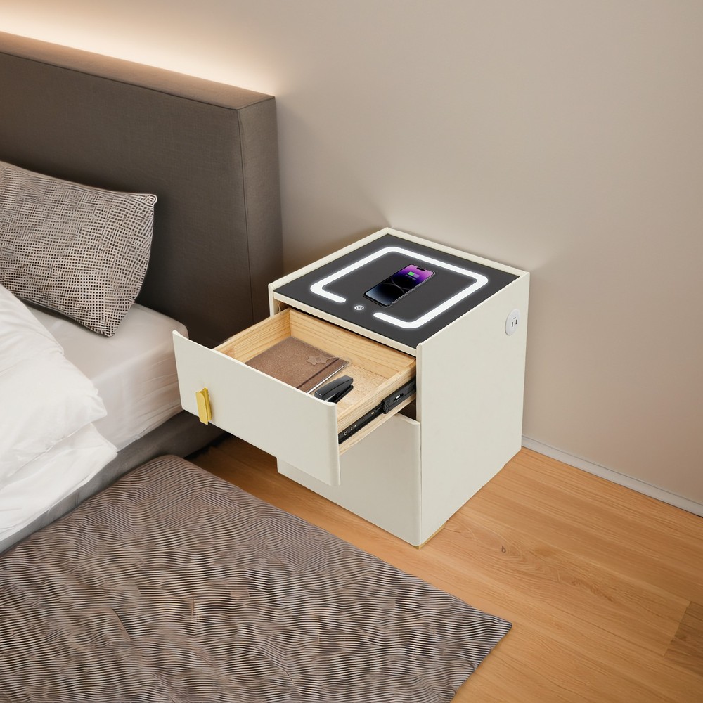 Led Nightstand with Wireless Charging and Safe Box Night Stand, Bedside Table